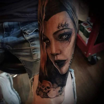 타투헬  블랙앤그레이 인물타투 동물타투 커버업타투 tattoo 016